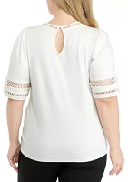 Plus Harmony Knit Lace Trim Elbow Sleeve T-Shirt