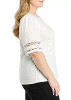 Plus Harmony Knit Lace Trim Elbow Sleeve T-Shirt