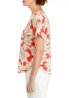 Women's Short Sleeve Blouse with Boat Neckline