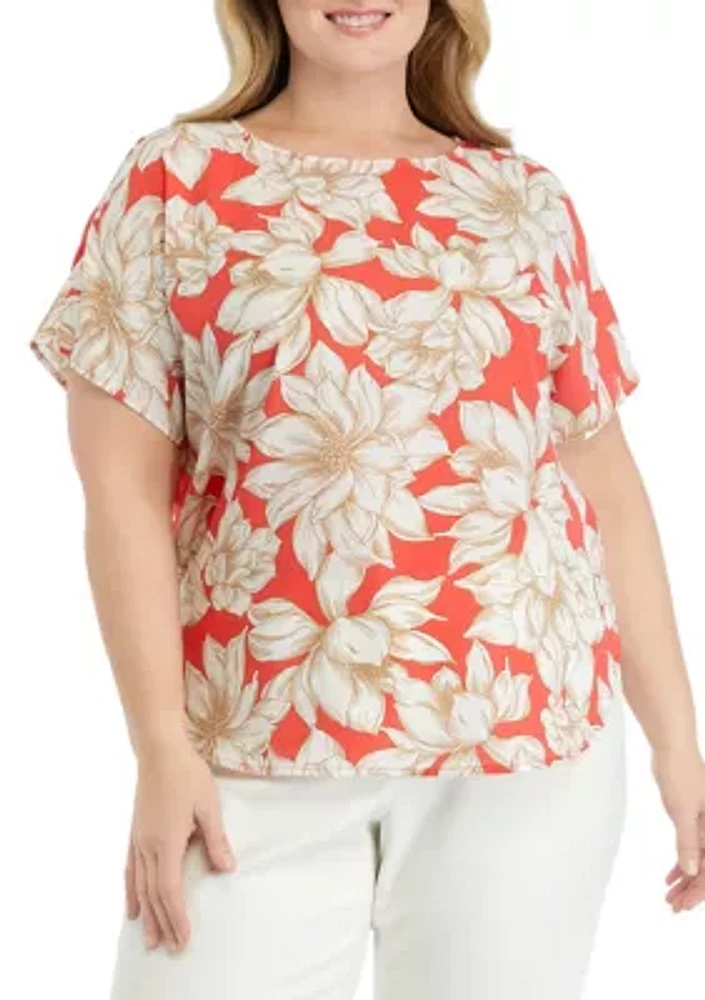 Plus Short Sleeve Boat Neck Blouse