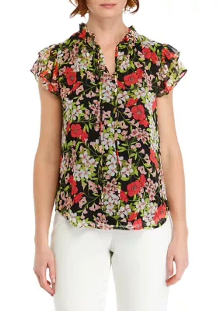 Women's Flutter Sleeve Floral Printed Blouse