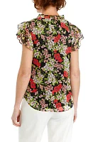 Women's Flutter Sleeve Floral Printed Blouse