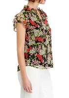 Women's Flutter Sleeve Floral Printed Blouse