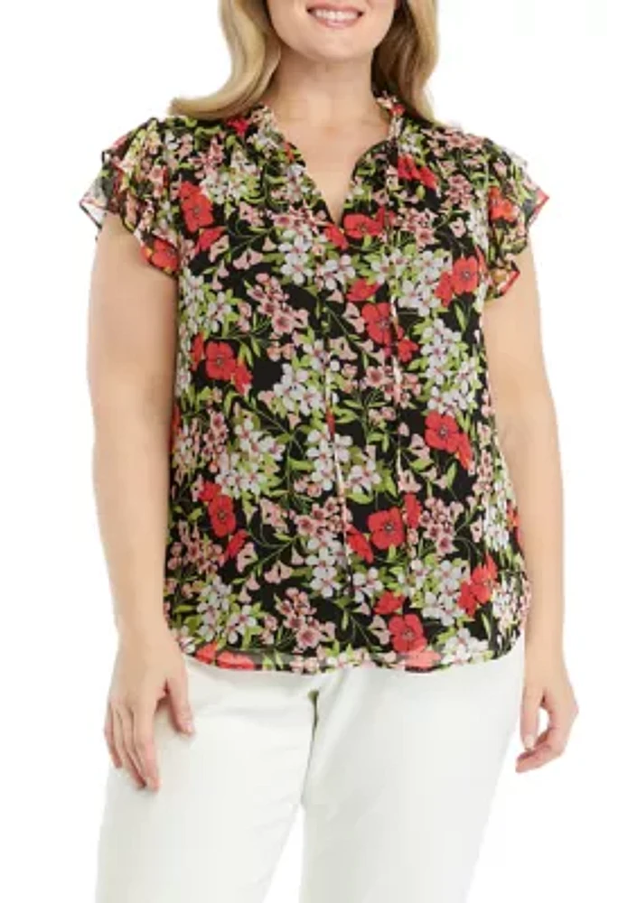 Plus Floral Printed Ruffle Blouse