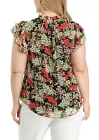 Plus Floral Printed Ruffle Blouse