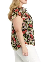 Plus Floral Printed Ruffle Blouse