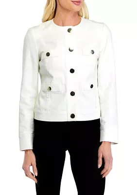 Women's Button Front Jewel Neck Jacket