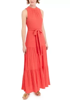 Women's Tiered Tie Neck Maxi Dress