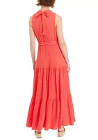 Women's Tiered Tie Neck Maxi Dress