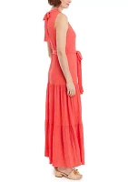 Women's Tiered Tie Neck Maxi Dress