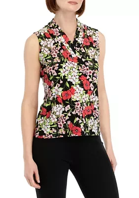 Petite Printed Triple Pleat Top