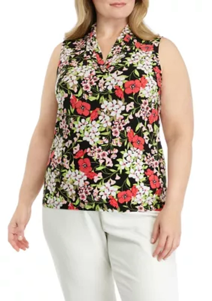 Plus Triple Pleated Printed Top