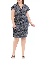 Plus Flutter Sleeve Wrap Dress