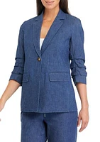 Women's One Button Notch Collar Scrunch Sleeve Blazer