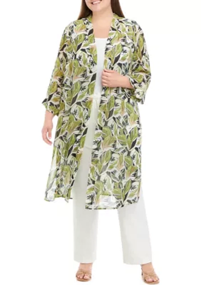 Plus Long Sleeve Duster with Side Slits