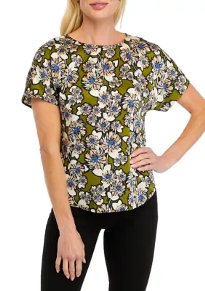 Women's Printed Satin Boat Neck Blouse