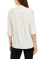 Petite V-Neck Pleat Front Tunic Top