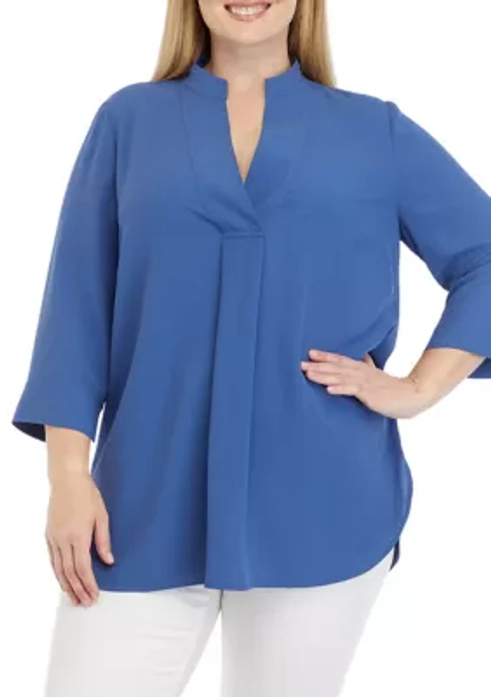 Plus V-Neck Tunic with 3/4-Quarter Sleeves