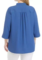 Plus V-Neck Tunic with 3/4-Quarter Sleeves