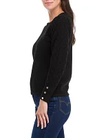 Petite Diamond Stitch Puff Sleeve Crew Neck Sweater