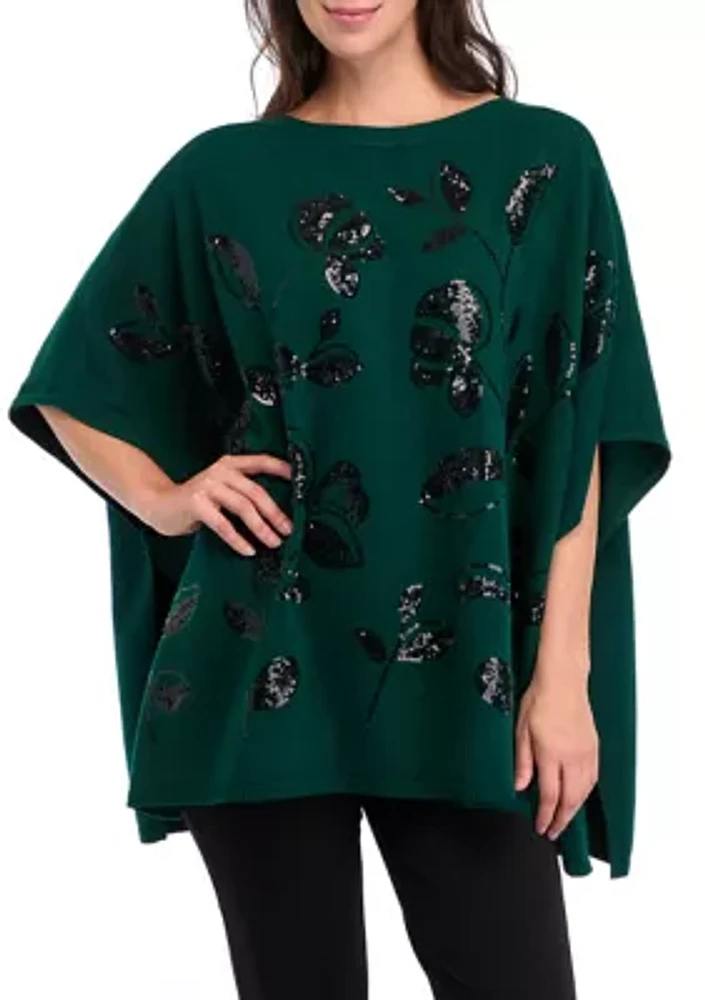 Women's Elbow Sleeve Embellished Kimono Poncho