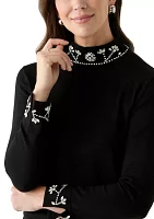 Women's Long Sleeve Rhinestone Neck Sweater