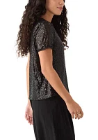 Petite Banded Linear Sequin Triple Mesh T-Shirt