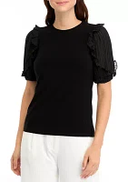 Women's Solid Short Sleeve Ruffle Top