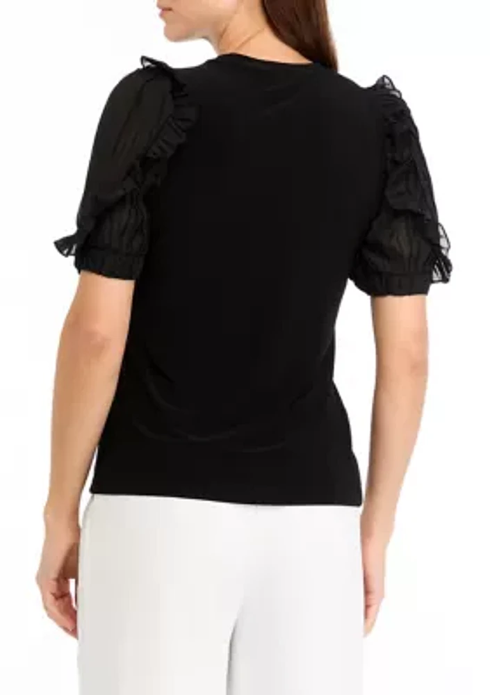 Women's Solid Short Sleeve Ruffle Top