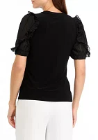 Women's Solid Short Sleeve Ruffle Top