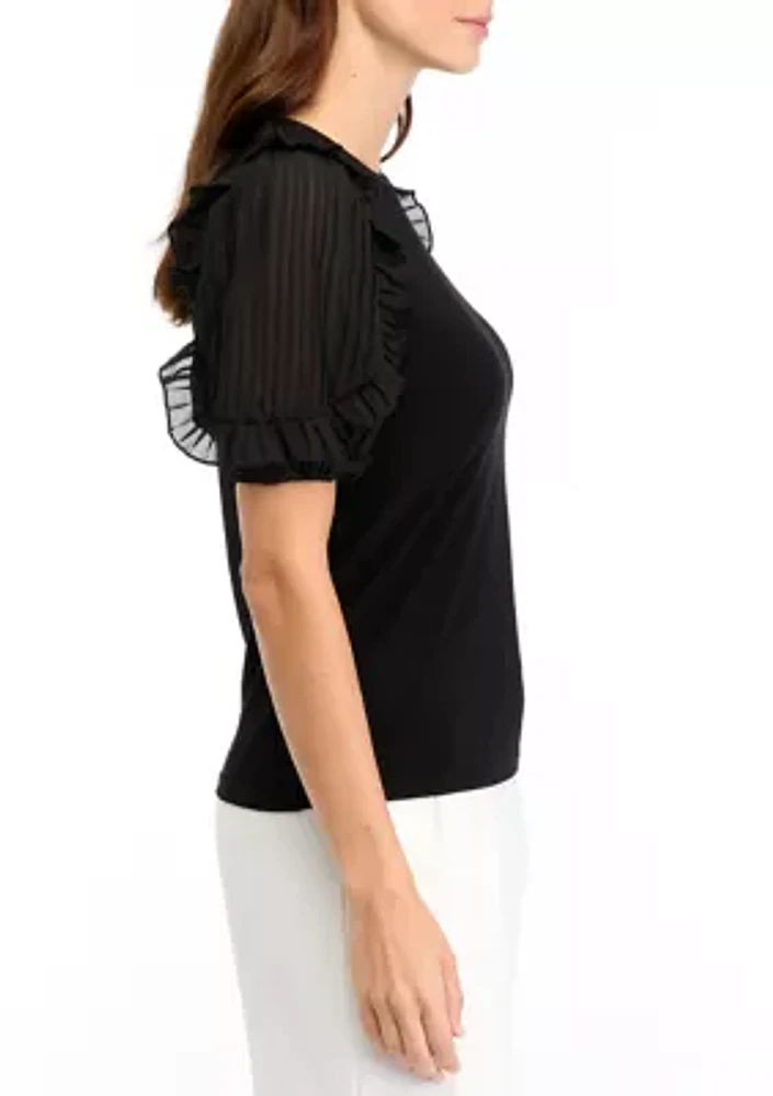 Women's Solid Short Sleeve Ruffle Top