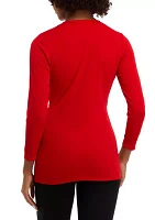 Women's Matte Jersey 3/4 Sleeve Wrap Top with Asymmetric Trim