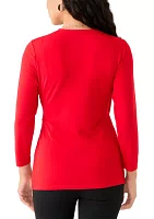 Petite Matte Jersey 3/4 Sleeve Wrap Top with Asymmetric Trim