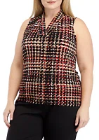 Plus Printed Triple Pleated Top