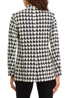 Women's Houndstooth One Button Notch Collar Jacket with Besom Pockets