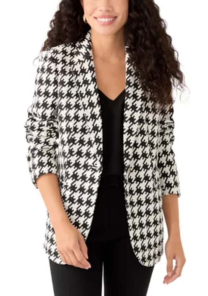 Petite Houndstooth One Button Notch Collar Jacket with Besom Pockets