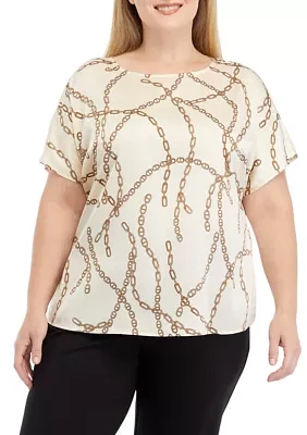 Plus Short Sleeve Blouse with Bateau Neckline