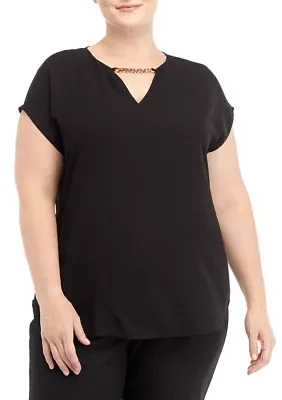 Plus Short Sleeve Blouse with Bateau Neckline