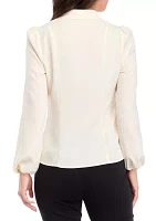 Women's High Neck Button Front Blouse with Long Sleeves