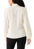 Petite Mock Neck Button Front Blouse