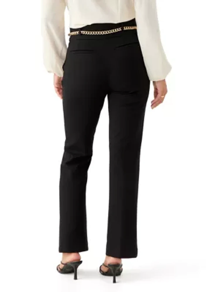 Petite High Rise Pull On Chain Belt Trouser Pants