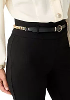 Petite High Rise Pull On Chain Belt Trouser Pants