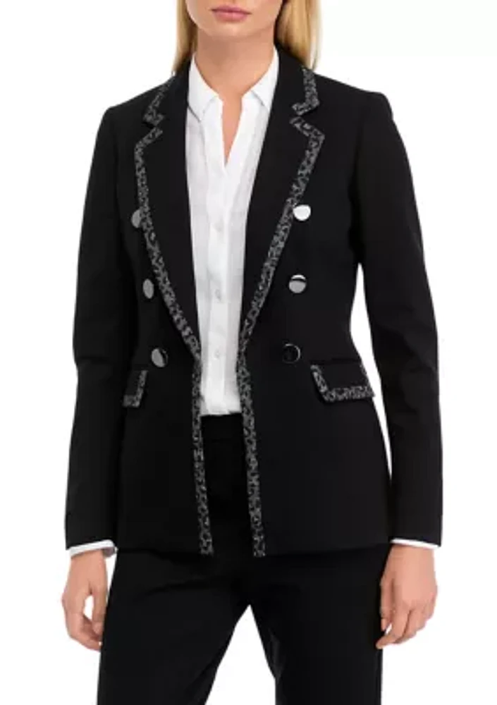 Petite Compression Faux Double Breasted Jacket  with Contrast Frame