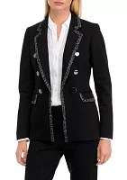 Petite Compression Faux Double Breasted Jacket  with Contrast Frame