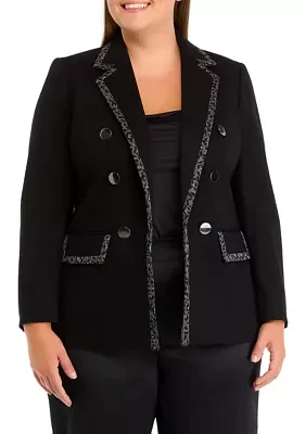 Plus Compression Faux Double Breasted Jacket with Contrast Frame