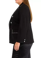 Plus Compression Faux Double Breasted Jacket with Contrast Frame