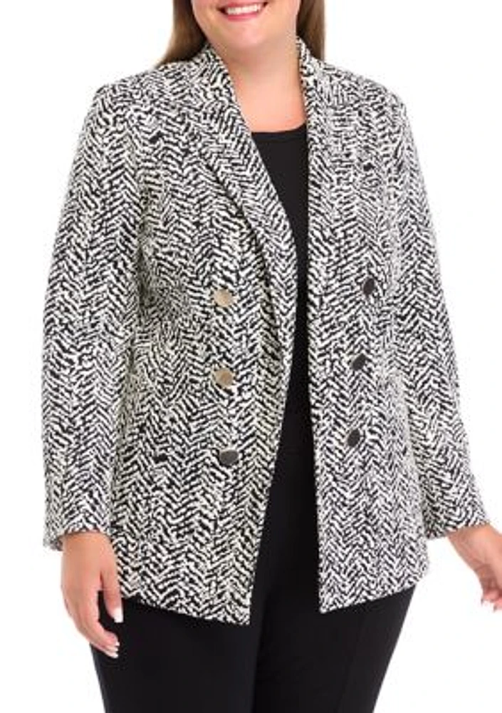 Plus Knit Jacquard Faux Double Breasted Patch Pocket Jacket