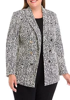 Plus Knit Jacquard Faux Double Breasted Patch Pocket Jacket