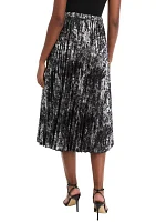 Women's Pleated Metallic Printed Midi Skirt