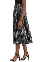 Women's Pleated Metallic Printed Midi Skirt